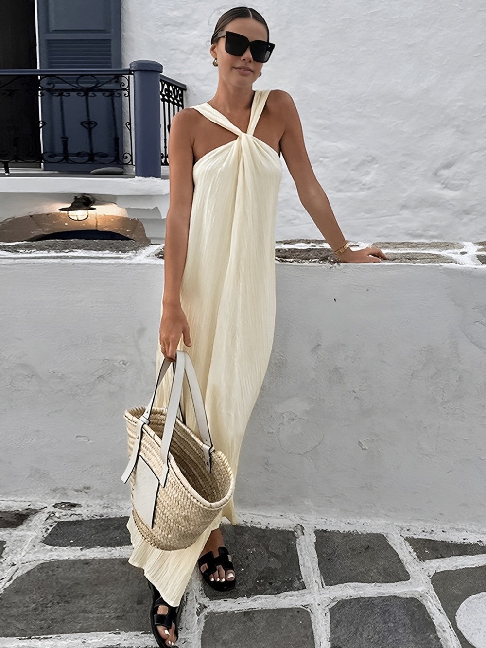 Commense Creamy Halter Long Dress - Picture 2 of 4